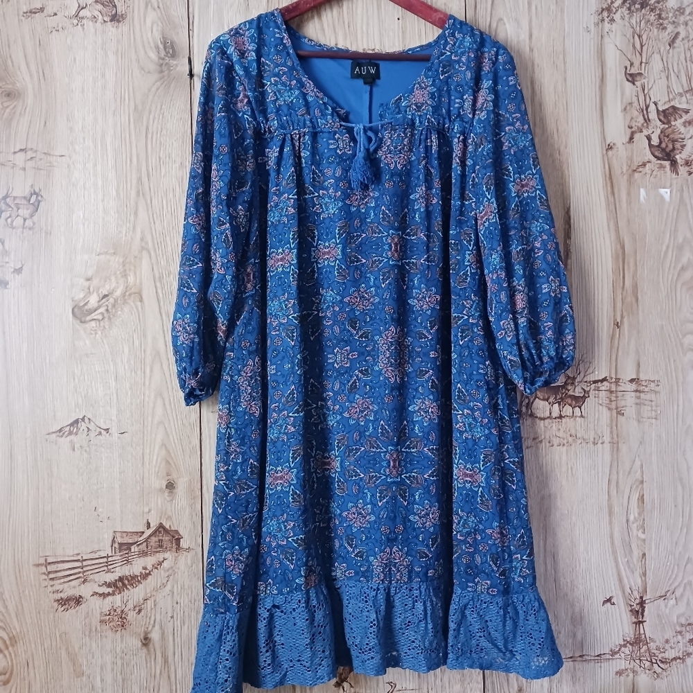 AUW Blue Floral Print Dress